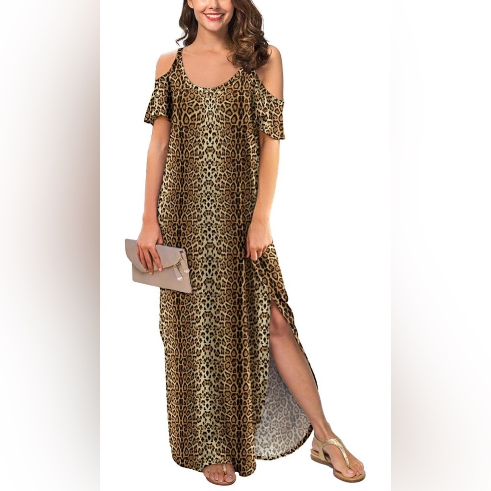 Sexy Cold Shoulder Maxi Dress Strapless short sleeve Medium with pockets
